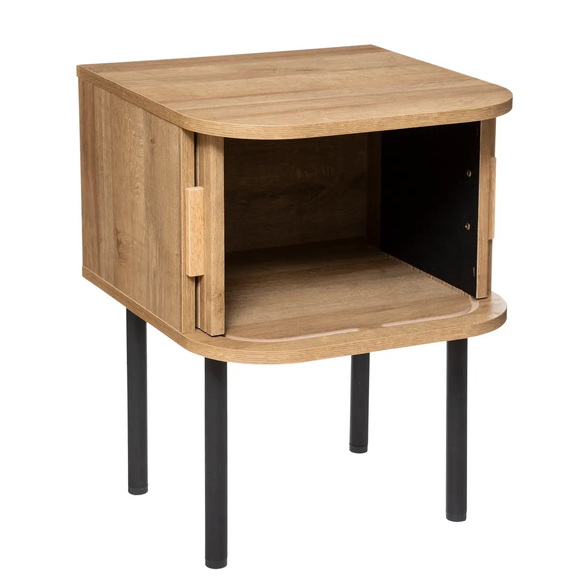 Mesa De Noche Color Natural Patas De Metal Estructura De Madera