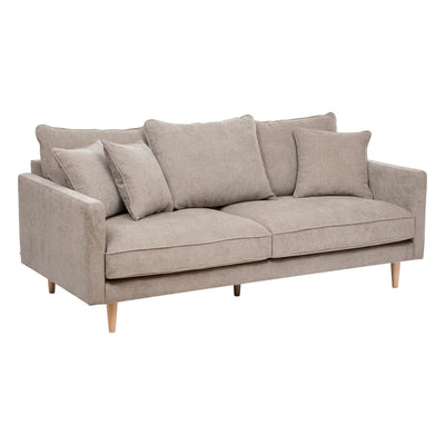 Sofá 3 Cps Tapiz Terciopleo Beige Patas De Madera