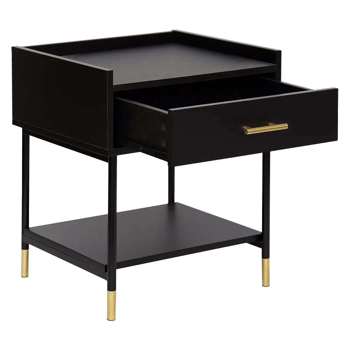Mesa De Noche (Negro) Patas De Metal Estructura De Madera