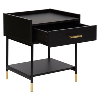 Mesa De Noche (Negro) Patas De Metal Estructura De Madera