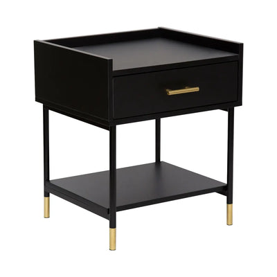 Mesa De Noche (Negro) Patas De Metal Estructura De Madera