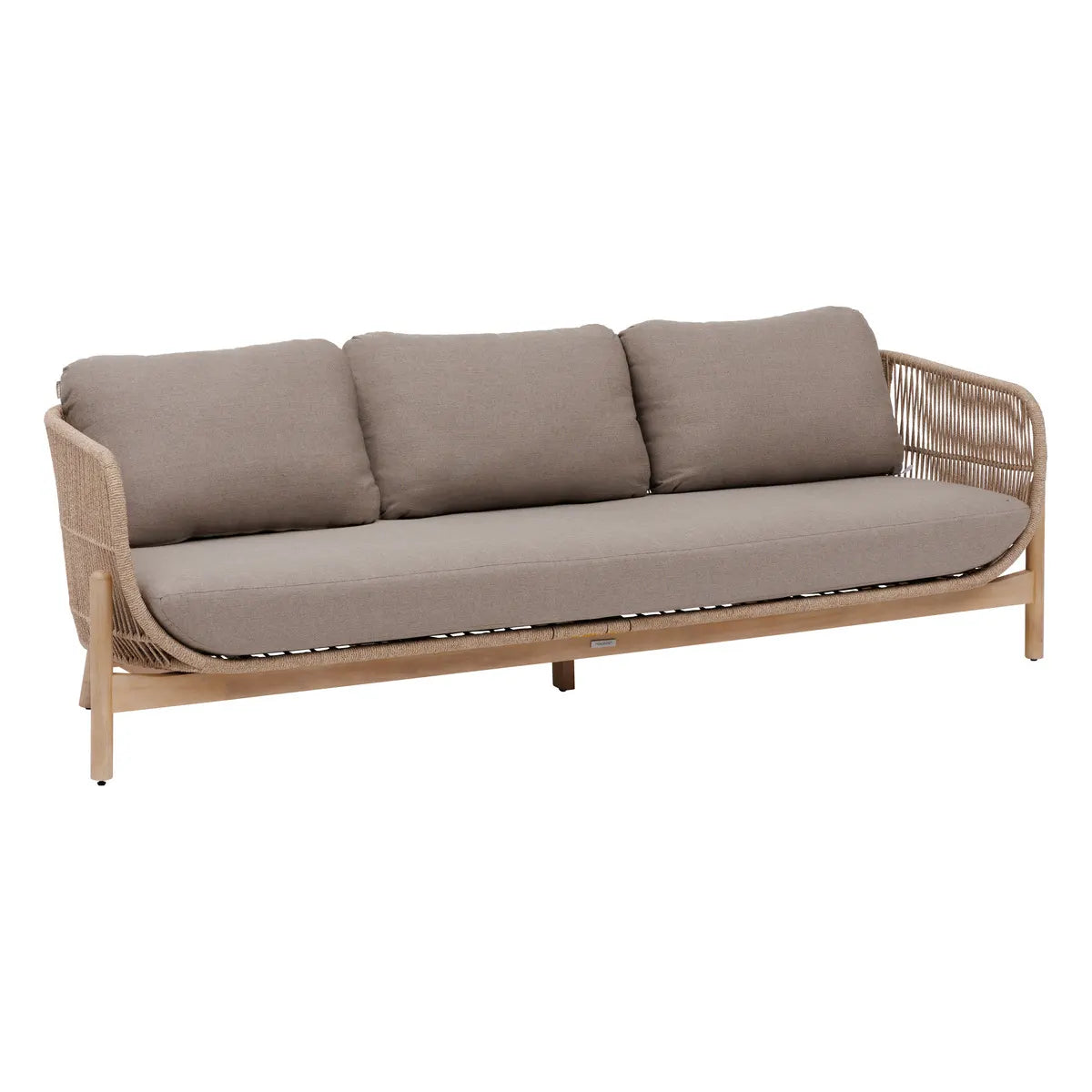 Sofa 3 Cps Con Cojines Tapizados (Topo) Con Estructura (Acacia) De Madera