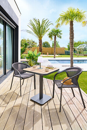 Mesa Para Exterior Top Madera Acacia Estructura Color (Grafito) De Aluminio