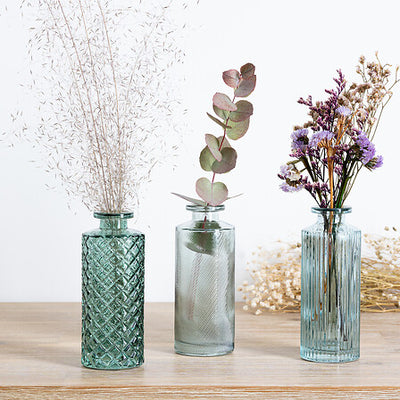 Set de 3 Floreros Decorativos Tonos Verdes De Vidrio