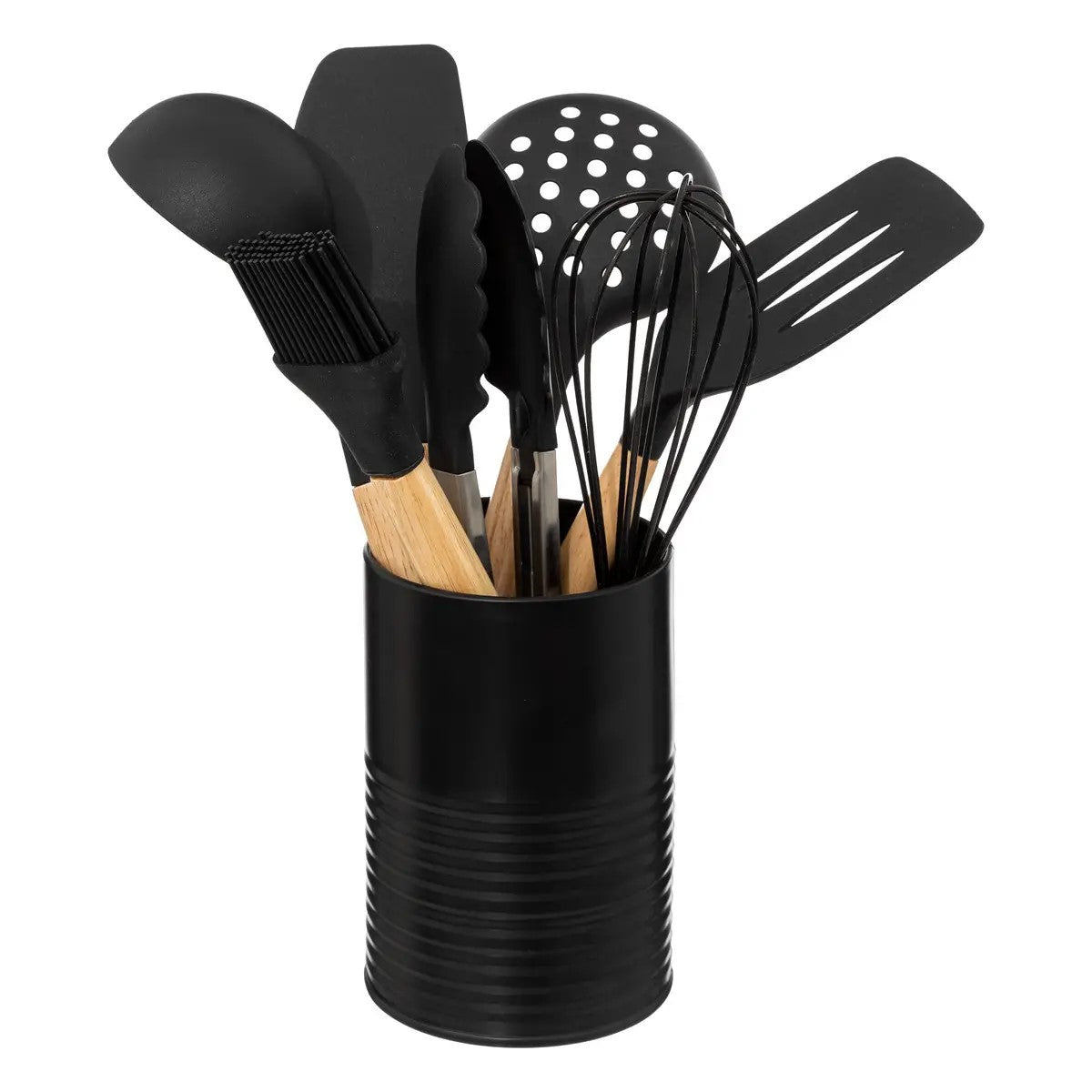 Set X 7 Utensilios + Organizador (Negro) De Plástico