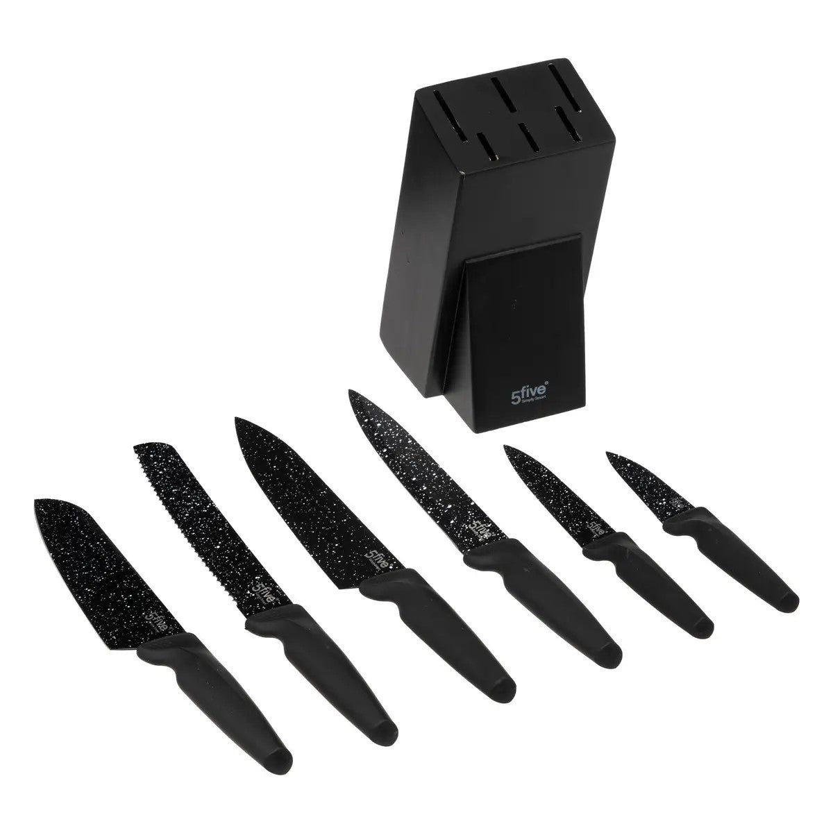 Base Organizador (Negro) + Set De 6 Cuchillos De Acero