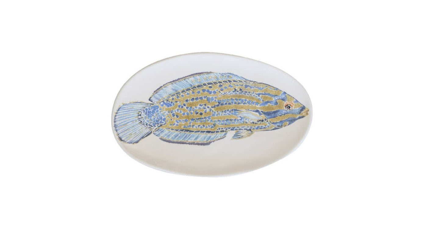 Plato Ovalado (Pez Tropical Amarillo) De Cerámica