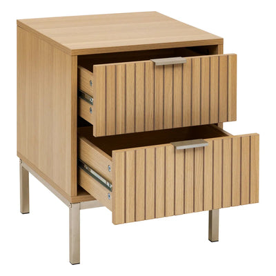 Mesa De Noche (Natural) Con 2 Cajones Estructura De Madera