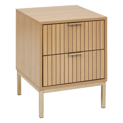 Mesa De Noche (Natural) Con 2 Cajones Estructura De Madera