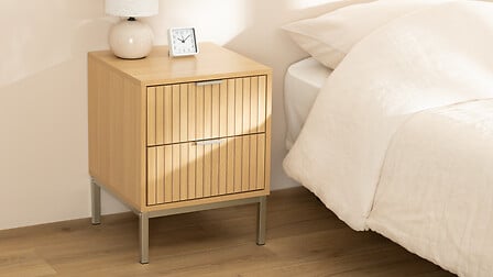 Mesa De Noche (Natural) Con 2 Cajones Estructura De Madera