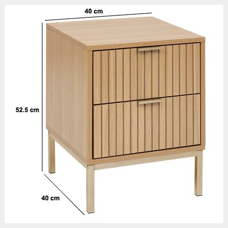 Mesa De Noche (Natural) Con 2 Cajones Estructura De Madera