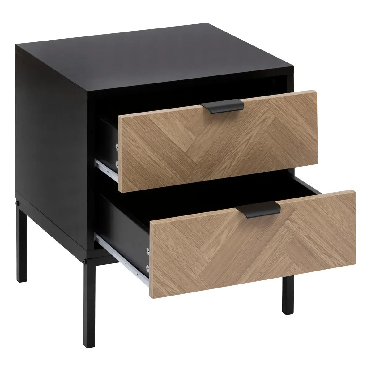 Mesa De Noche (Negro) Con 2 Cajones Estructura De Madera