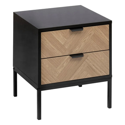 Mesa De Noche (Negro) Con 2 Cajones Estructura De Madera