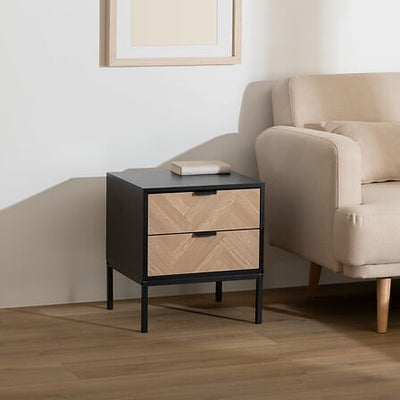 Mesa De Noche (Negro) Con 2 Cajones Estructura De Madera