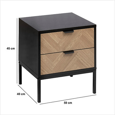 Mesa De Noche (Negro) Con 2 Cajones Estructura De Madera