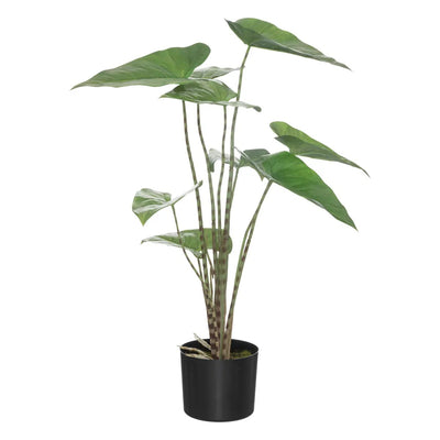 Planta Decorativa Hojas Con Maceta (Negro) De Cemento