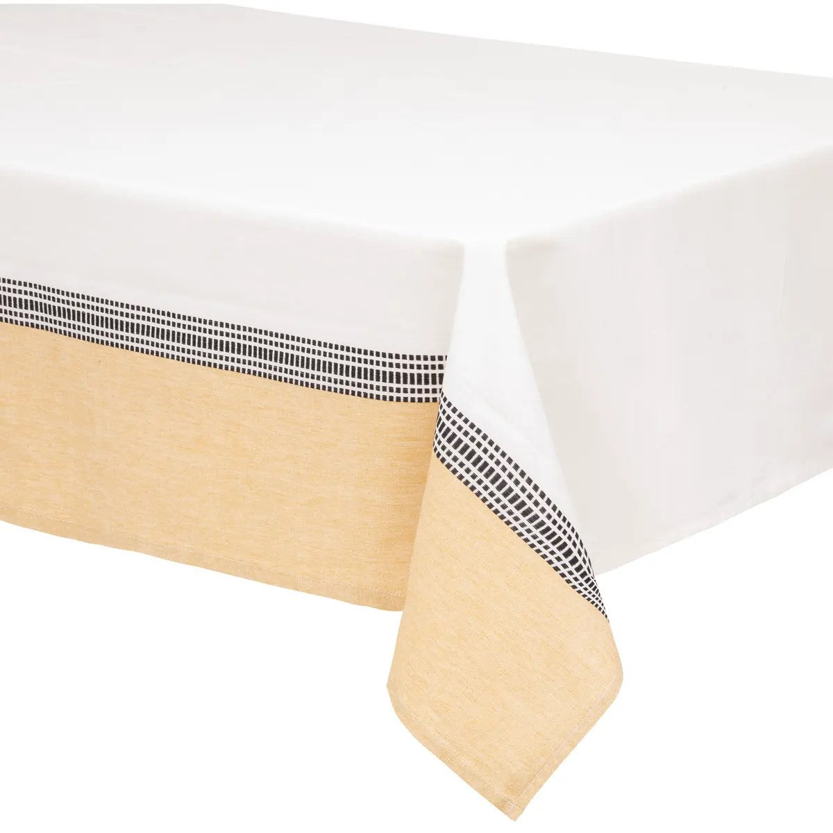 Mantel Para Mesa (Blanco/Ocre) Con Puntos Negro De Algodón