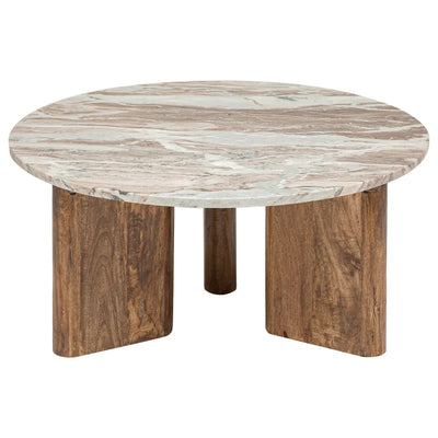 Mesa De Centro Baja Tablero Redondo Diseño (Mármol) Soporte De Madera