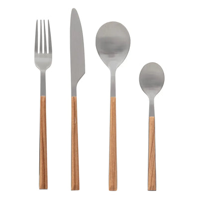 Set De 24 Cubiertos (Cucharas, Tenedor, Cuchillo) Con Mango Natural De Acero