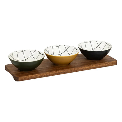 Tabla De Servir + Set De 3 Recipientes Para Aperitivos De Cerámica
