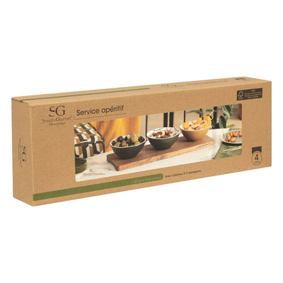 Tabla De Servir + Set De 3 Recipientes Para Aperitivos De Cerámica