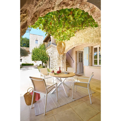 Mesa Comedor Top Madera Acacia (Blanco) Estructura De Aluminio