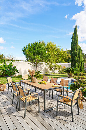 Mesa De Terraza Rectangular Top De Madera (Eucalipto) Estructura De Aluminio