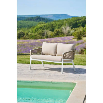 Sofá 2 Cps Tapiz (Topo/Blanco) Estructura De Aluminio