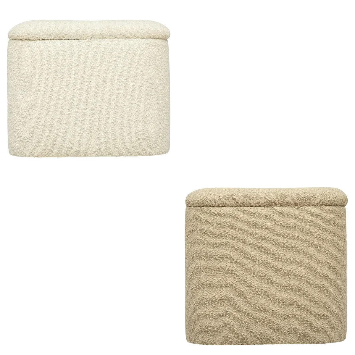 Set De 2 Bancos Tipo Pouff Con Almacenamiento Terciopelo Beige Estructura De Madera