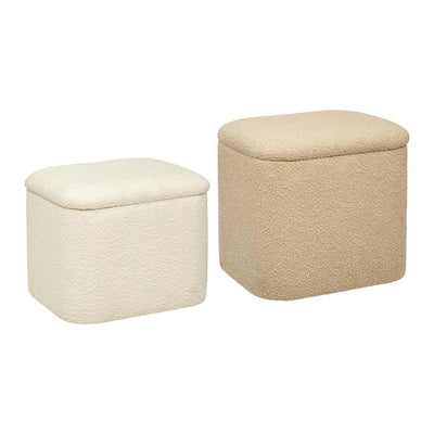 Set De 2 Bancos Tipo Pouff Con Almacenamiento Terciopelo Beige Estructura De Madera