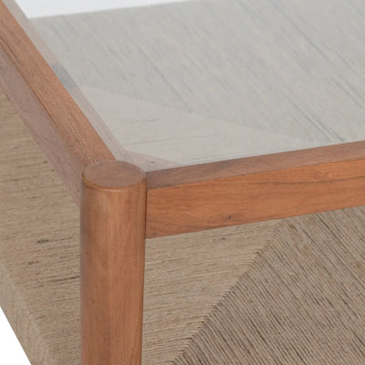 Mesa De Centro Color (Natural) Tablero De Vidrio Estructura De Madera