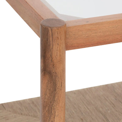 Mesa De Centro Color (Natural) Tablero Cuadrada De Vidrio Estructura De Madera