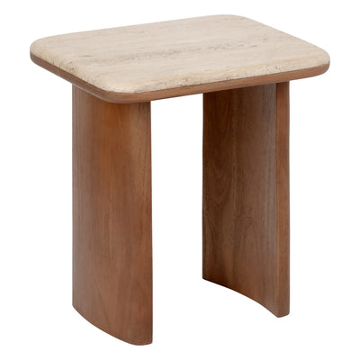 Set De 2 Mesas Auxiliares Tablero De Travertino Estructura De Madera