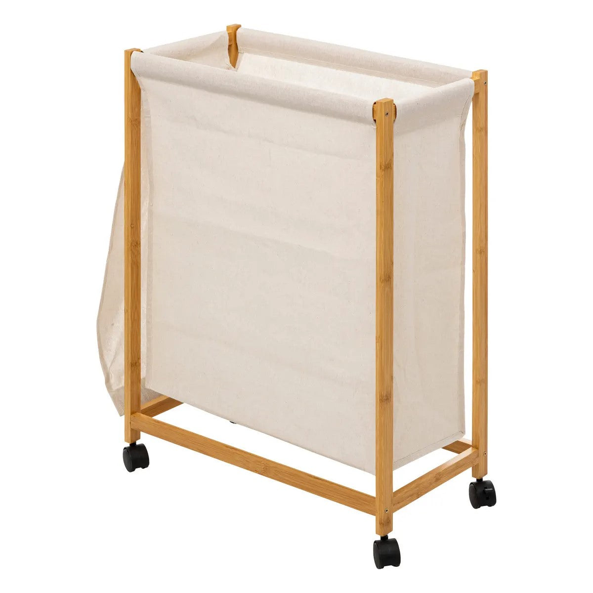 Cesta Para Ropa (Beige) Con Rueditas Y Estructura De Bambú