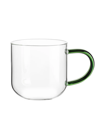 Taza (Transparente) Con Asa Verde 400 Mlt De Vidrio