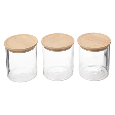 Set de 3 Frascos Con Tapa De Madera 350 Ml  De Vidrio