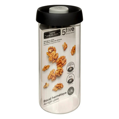 Frasco Con Tapa Hermetica (Negro) 1.3 Lt De Vidrio