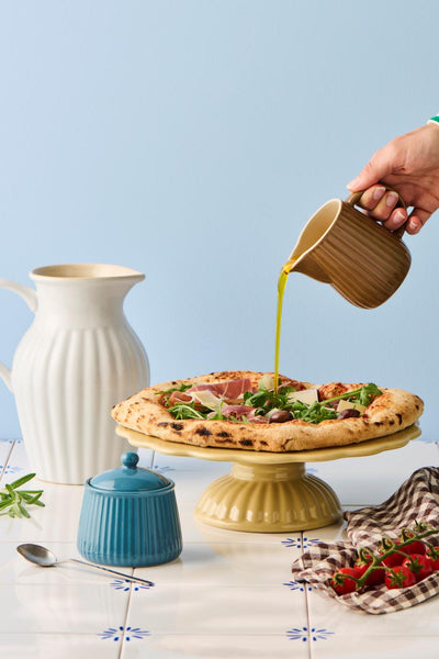 Azucarero Redondo (Azúl) Estriado De Cerámica