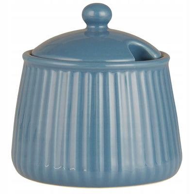 Azucarero Redondo (Azúl) Estriado De Cerámica