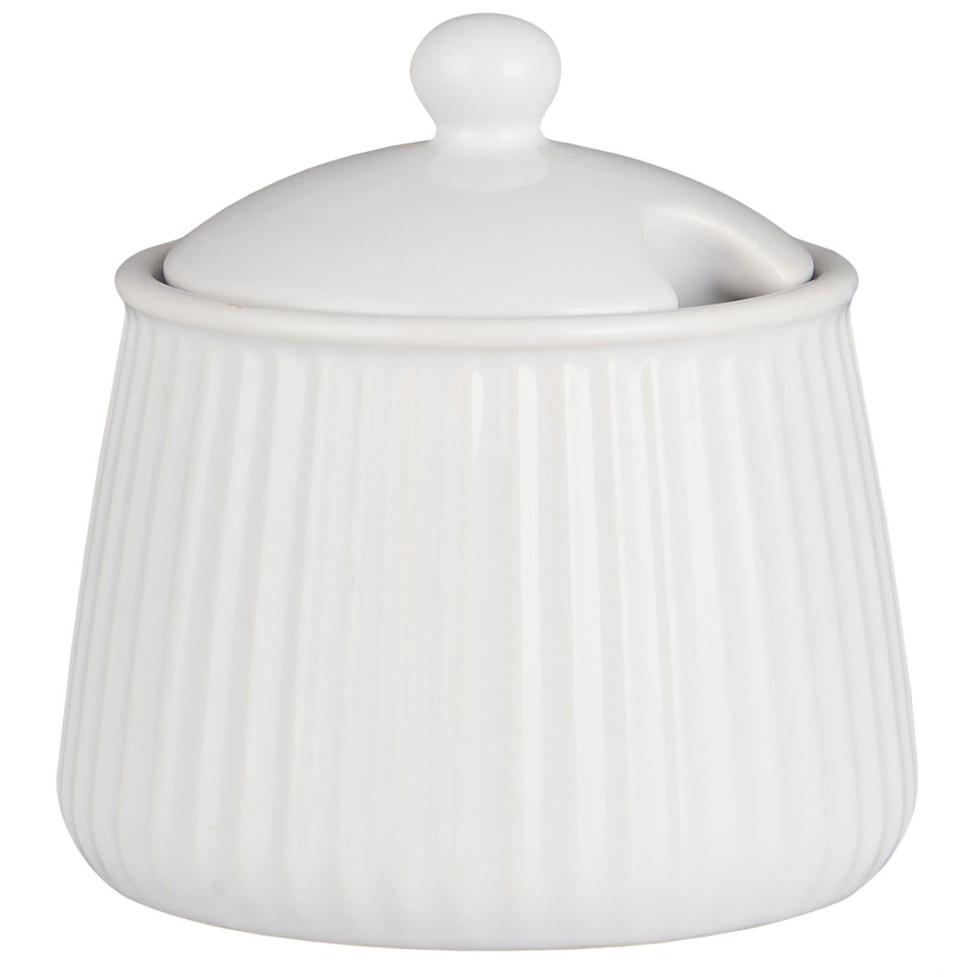 Azucarero Redondo (Blanco) Estriado De Cerámica