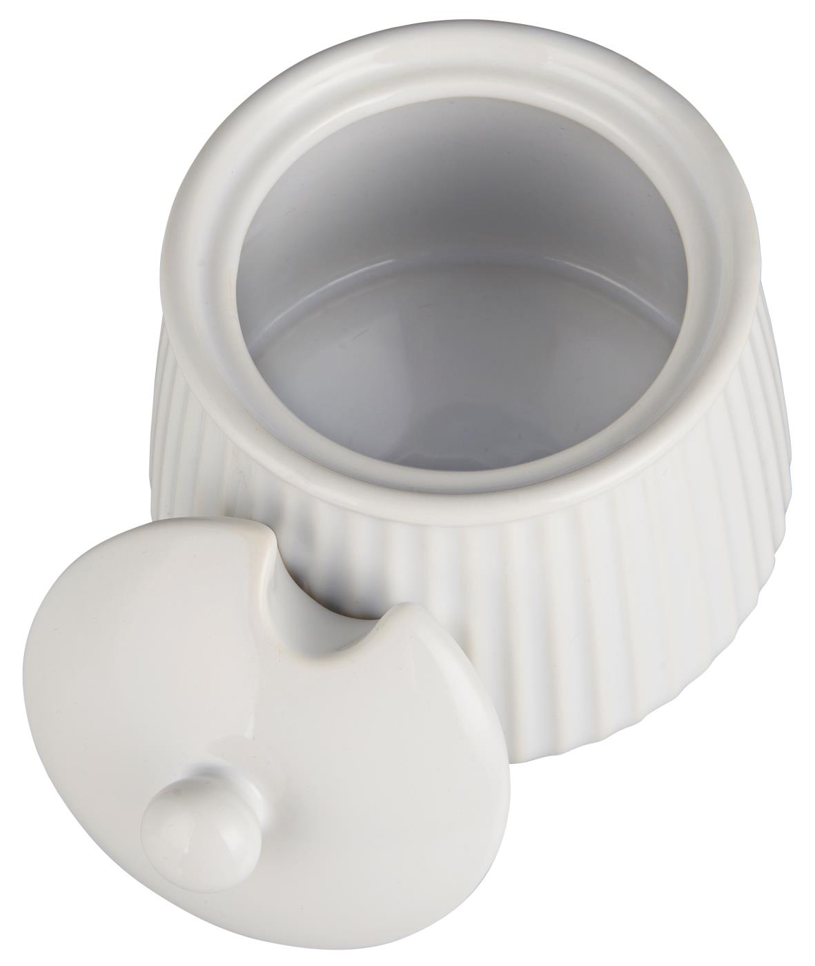 Azucarero Redondo (Blanco) Estriado De Cerámica