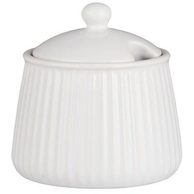 Azucarero Redondo (Blanco) Estriado De Cerámica