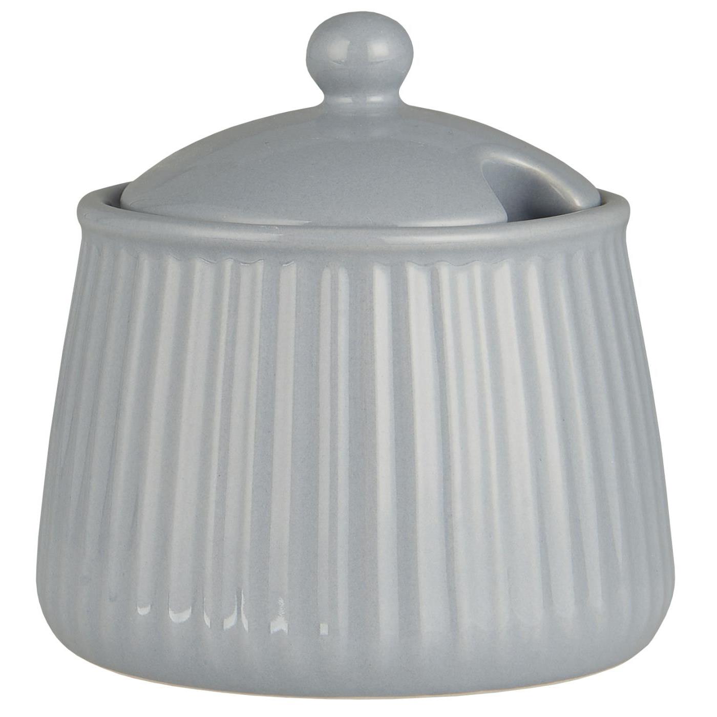 Azucarero Redondo (Gris) Estriado De Cerámica