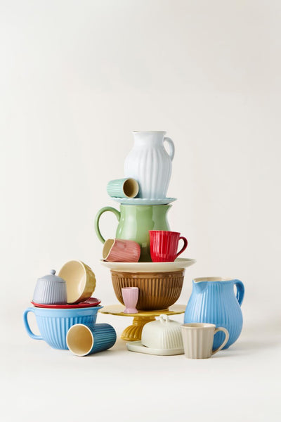 Azucarero Redondo (Gris) Estriado De Cerámica