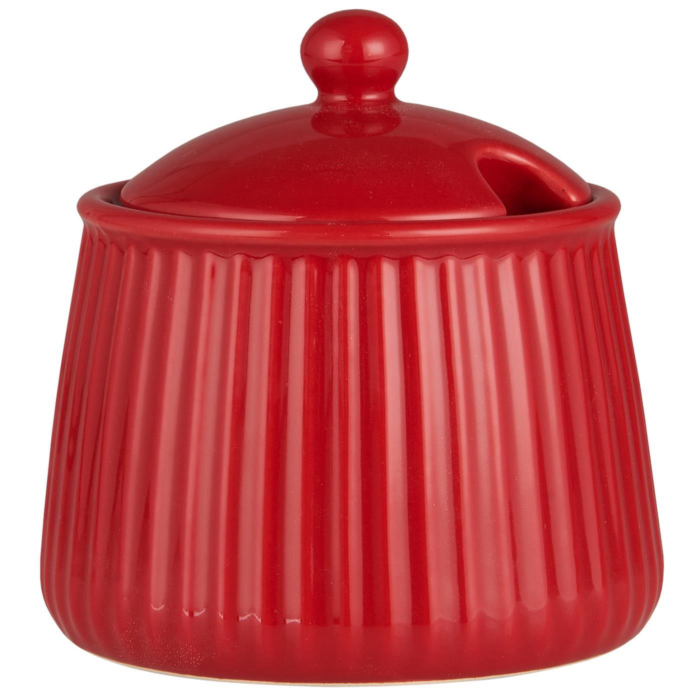 Azucarero Redondo (Rojo) Estriado De Cerámica