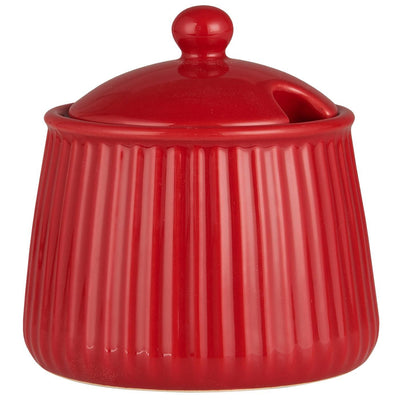 Azucarero Redondo (Rojo) Estriado De Cerámica