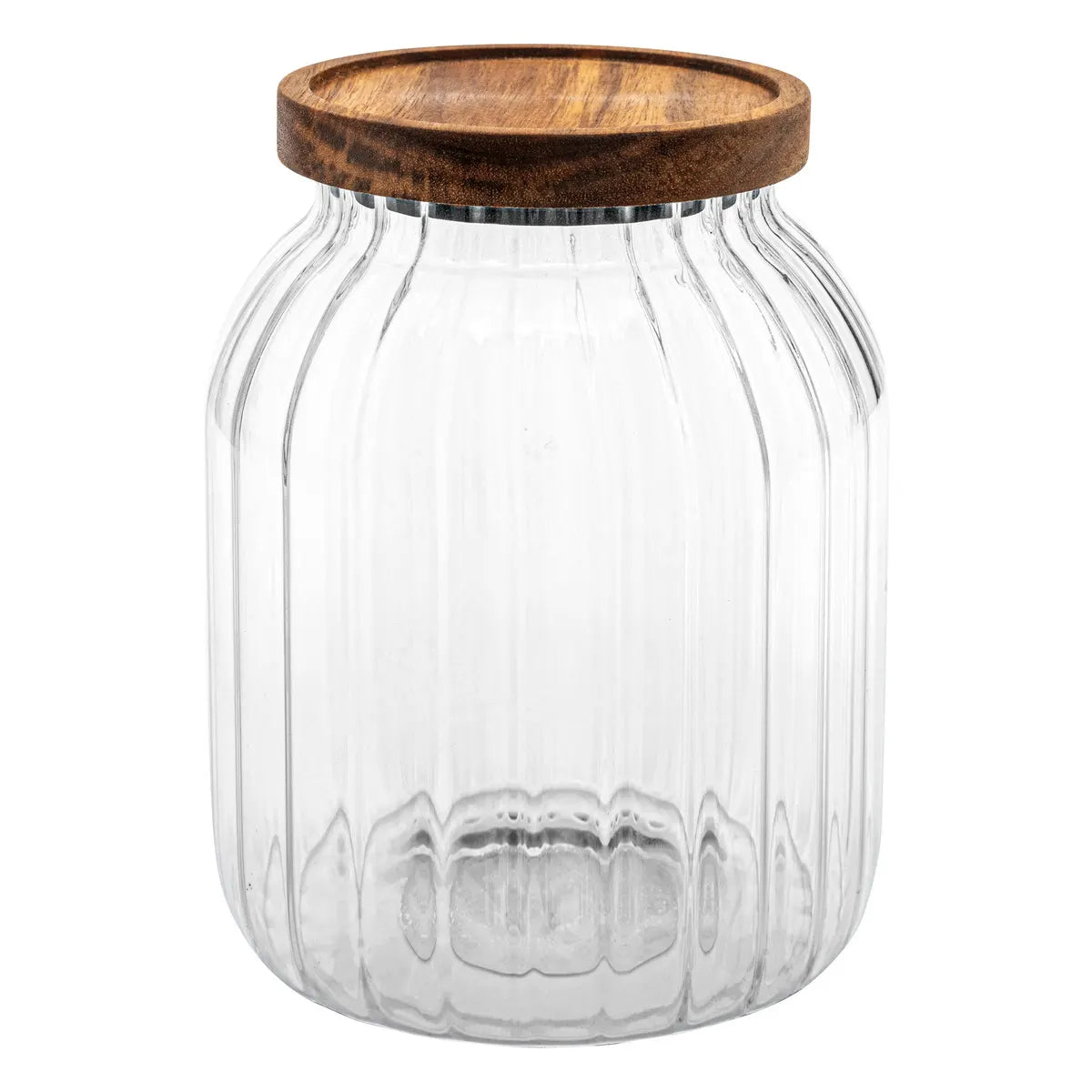 Frasco Redondo Con Tapa De Madera 2 Lt (Transparente) De Vidrio
