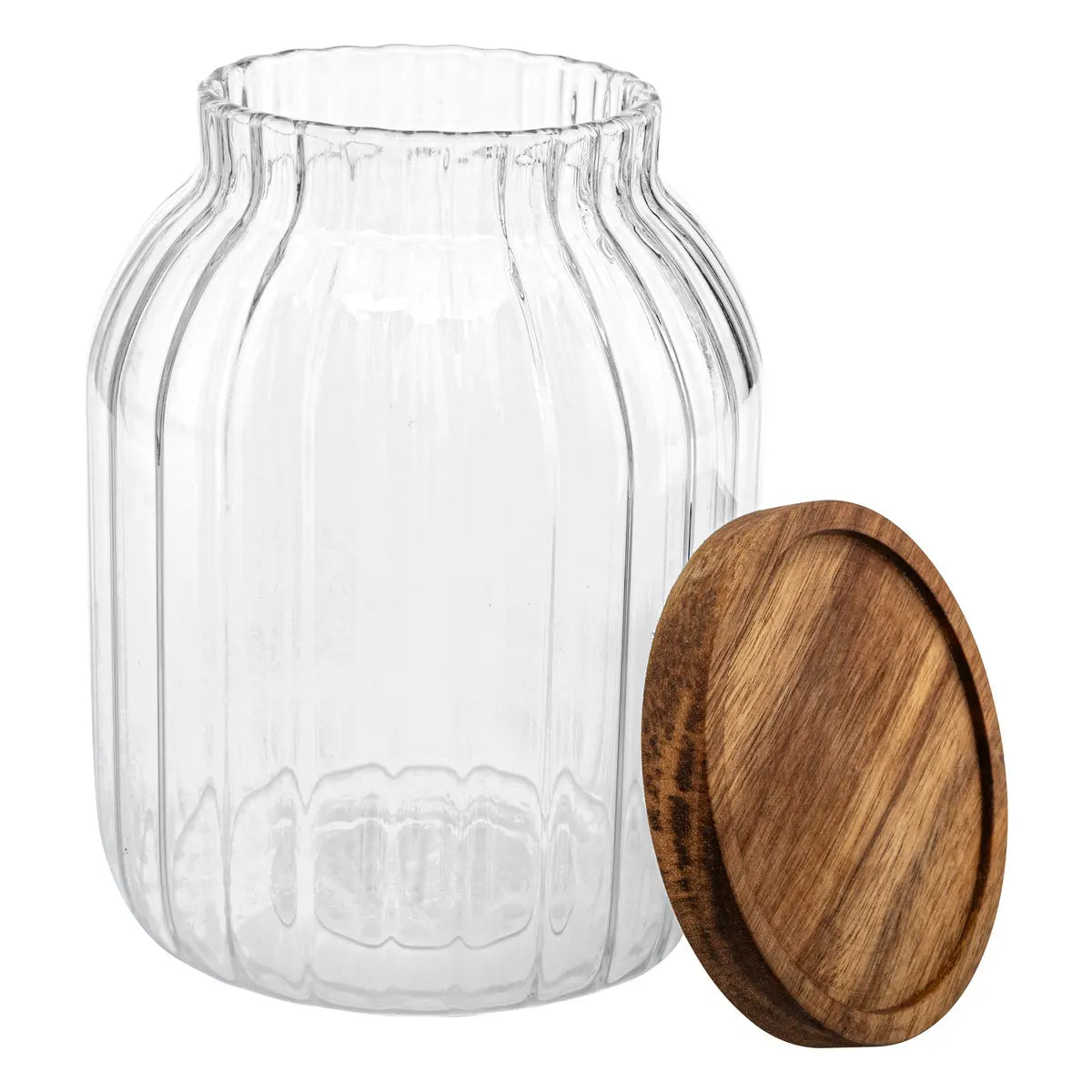 Frasco Redondo Con Tapa De Madera 2 Lt (Transparente) De Vidrio