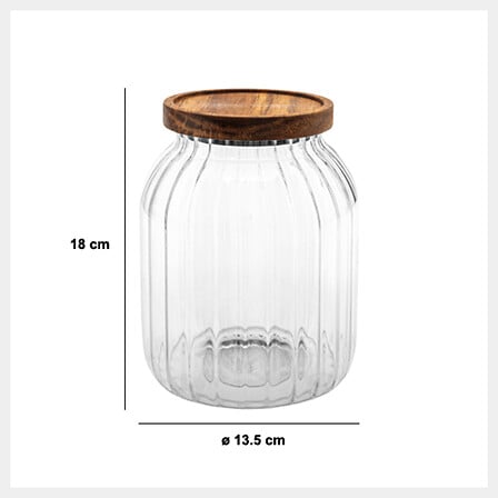 Frasco Redondo Con Tapa De Madera 2 Lt (Transparente) De Vidrio