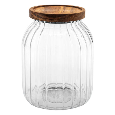Frasco Redondo Con Tapa De Madera 2 Lt (Transparente) De Vidrio